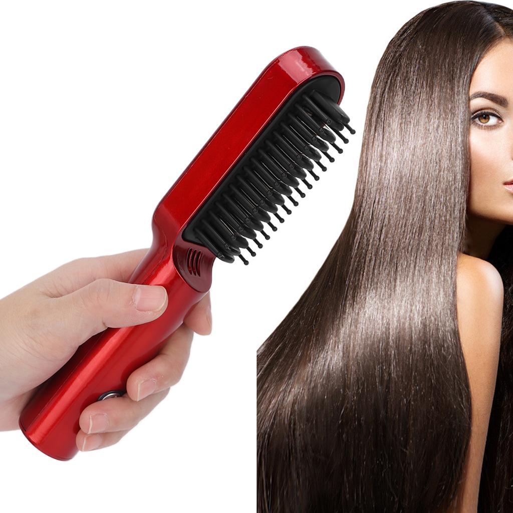 Hair Straightener Brush Fast Heating Anti Scald Professional Hair Curler Comb for Home SalonRed
