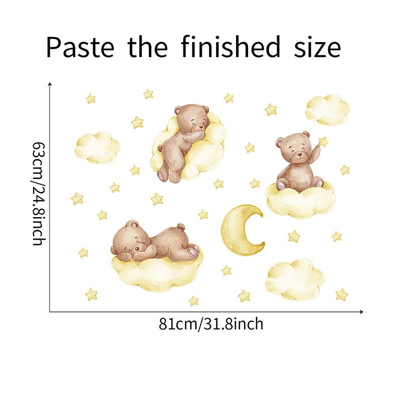 Cartoon Blue Teddy Bear Moon Wall Stickers For Kids Room Baby Nursery Decor Bedroom Wall Decals