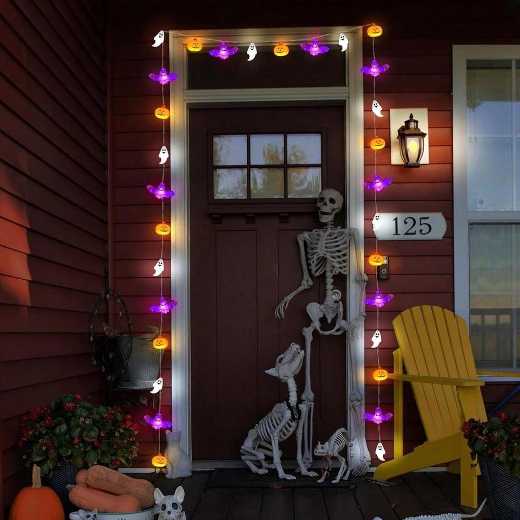 1pc Halloween Pumpkin Bat Ghost String Light 10/20/40LED Hanging Lamp Battery Powered For Home Bedroom Window Party Indoor Decor