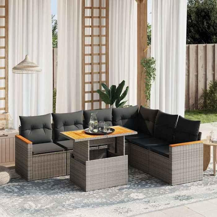 VidaXL Garden Lounge Set with Cushions 7 Pcs, Patio Sofas, Patio Furniture Set, Outdoor Furniture, Grey 3273097