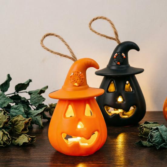 yangyizhi 12 Pcs Halloween LED Pumpkin Lantern, Spooky Hanging Lighted Light with Witch Hat for Indoor Outdoor Home Party Decor