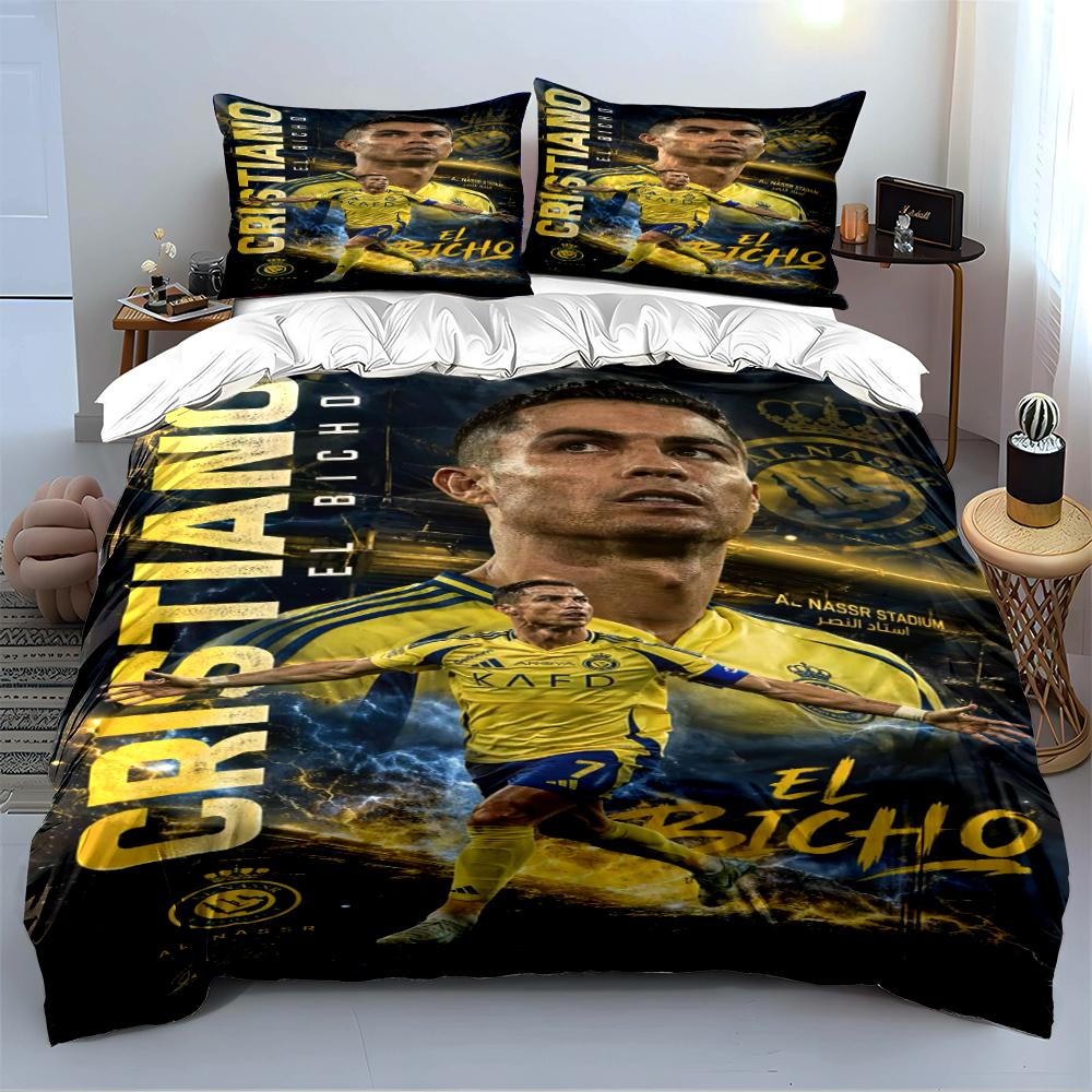 Set Biancheria da Letto Calcio Giallo e Blu Set Copripiumino Federe Decorazioni per la Casa (1 * Copripiumino 2 * Federe, senza piumino)