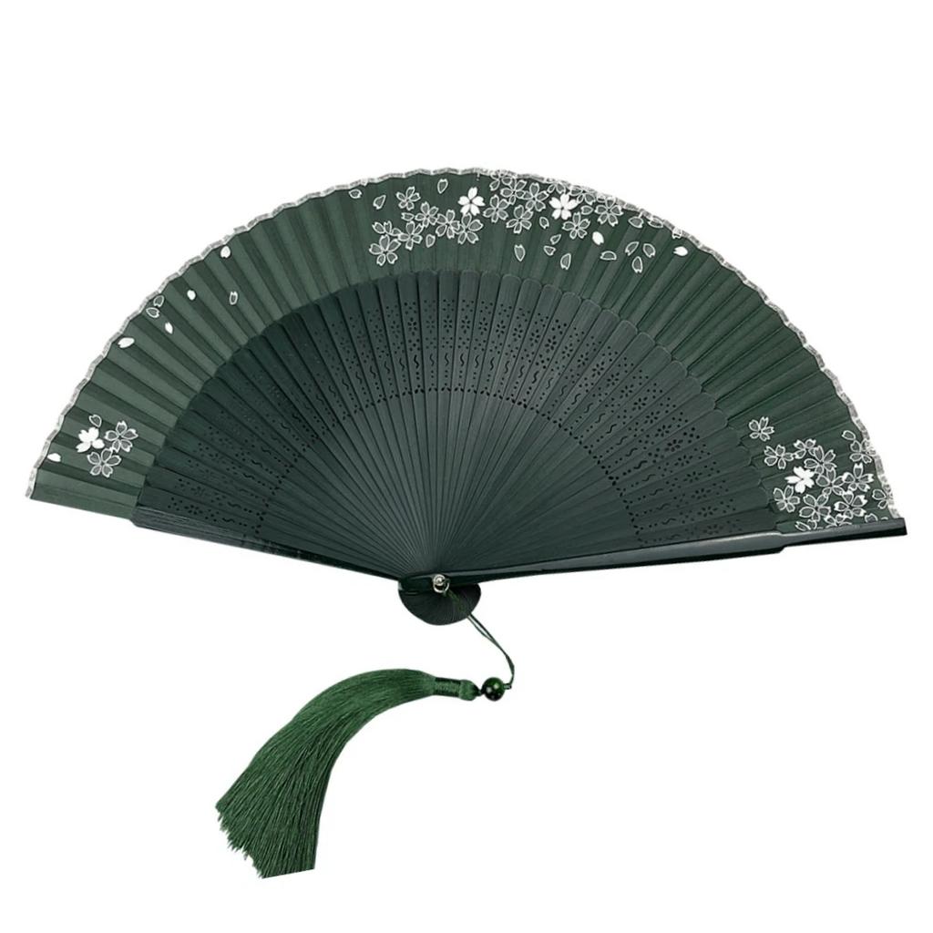Fan Summer portable Chinese Hanfu antique green folding fan Women's cheongsam folding small fan