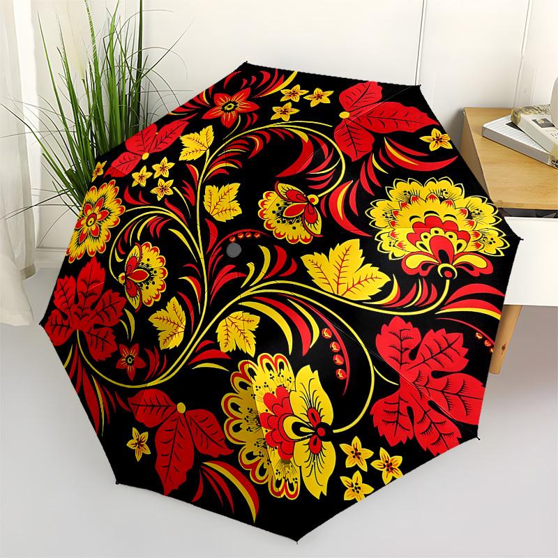 

1pc Red and Yellow Floral Pattern Umbrella with Plastic Handle,Suitable for All Seasons Home Travel Outdoor UmbrellaB1592