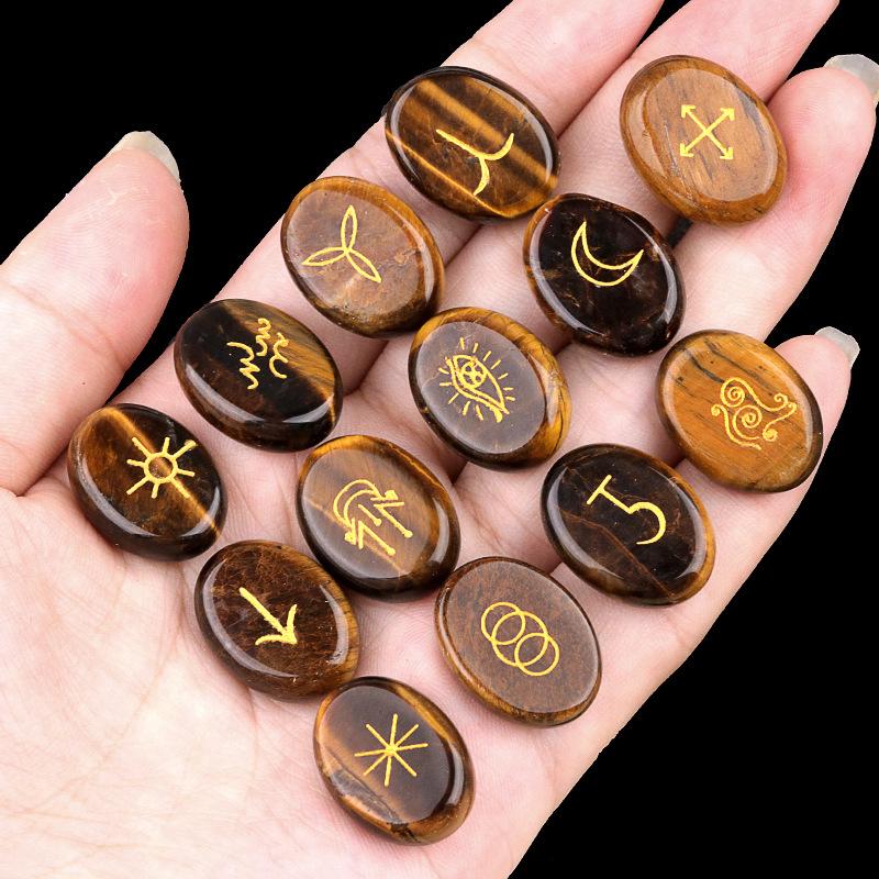 13PCS Amethyst Witches Runes Engraved Gypsy Symbol Healing Crystal Stone for Reiki Meditation Divination