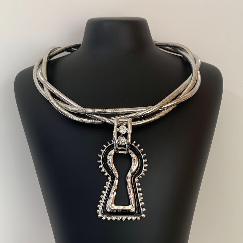 Colar Brincos Pingente Buraco de Fechadura Esmaltado Vintage Camada Múltipla Pingente Torcido Gargantilha Brincos de Moda Colares Joias Presentes
