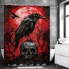 Halloween Scary Skull Raven Black Red Shower Curtain, Bathroom Decorative Shower Curtain, Waterproof Shower Curtain with Hooks