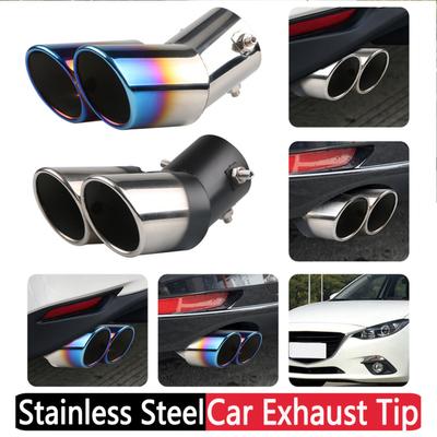 Auspuffrohr mit zwei Ausgängen für Autos, Edelstahl, schräge, gerollte Kanten, Auto-Auspuffblende, universeller, schwarzer und silberner Auto-Schalldämpfer