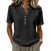 Women’s Cotton Linen Henley Neck Short Sleeve Shirt with Button Placket Solid Pattern Relaxed Fit Casual Blouse Top