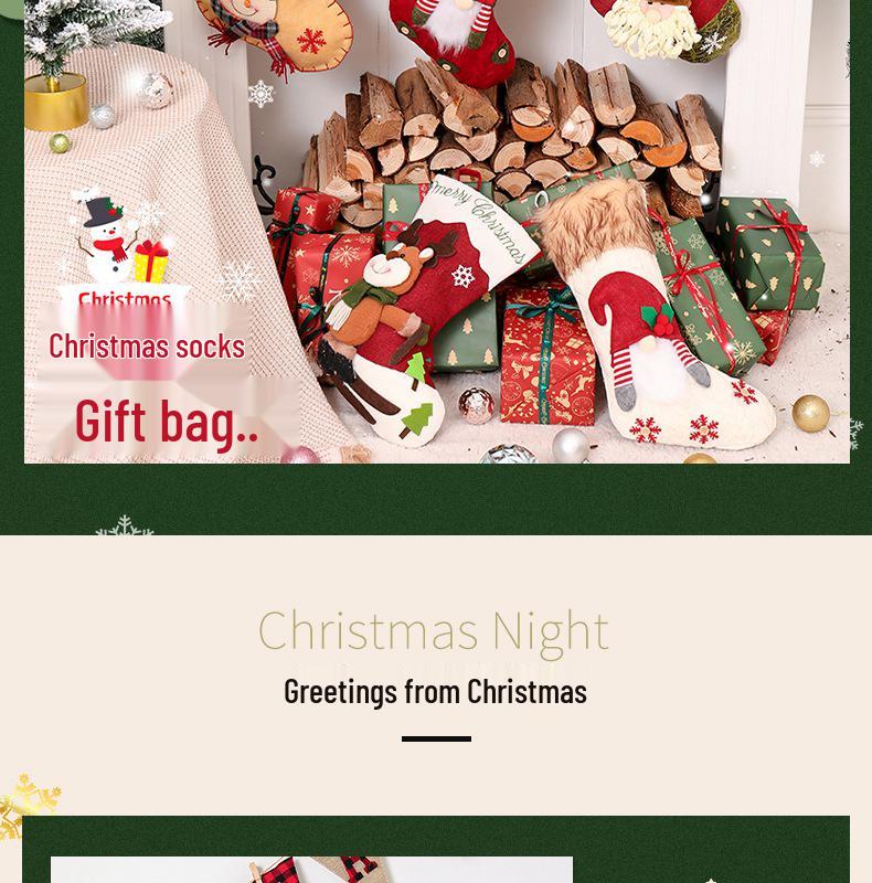 Three-Dimensional Cartoon Christmas Stockings with Decorative Pockets.