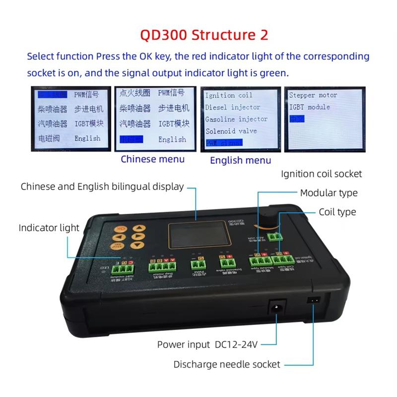 A96I-QD300 Automobile Ignition Coil Tester IGBT Idle Stepper Motor Solenoid Valve Injector PWM Actuator Fault Detector