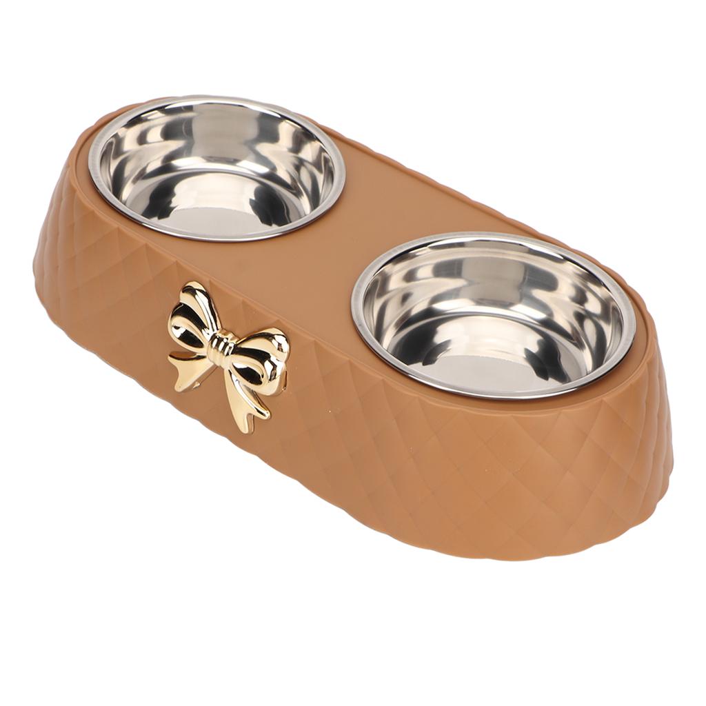 Double Pet Bowls Prevent Slip Stainless Steel Pet Food Water Bowls with Bowknot Decor Holder for Dog Cat