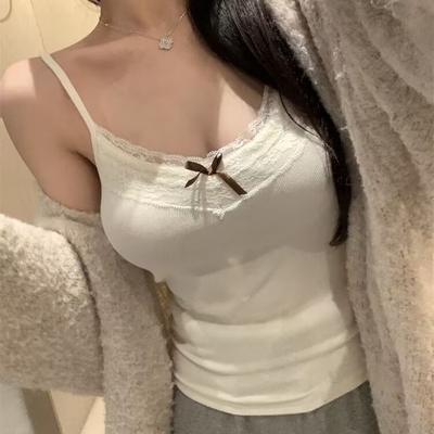 Kadın Atletler Seksi Fiyonklu Kolsuz Korsaj Üst Göğüs Pedli Tatlı Dantel Patchwork Crop Top Yazlık Slim Şık Atletler