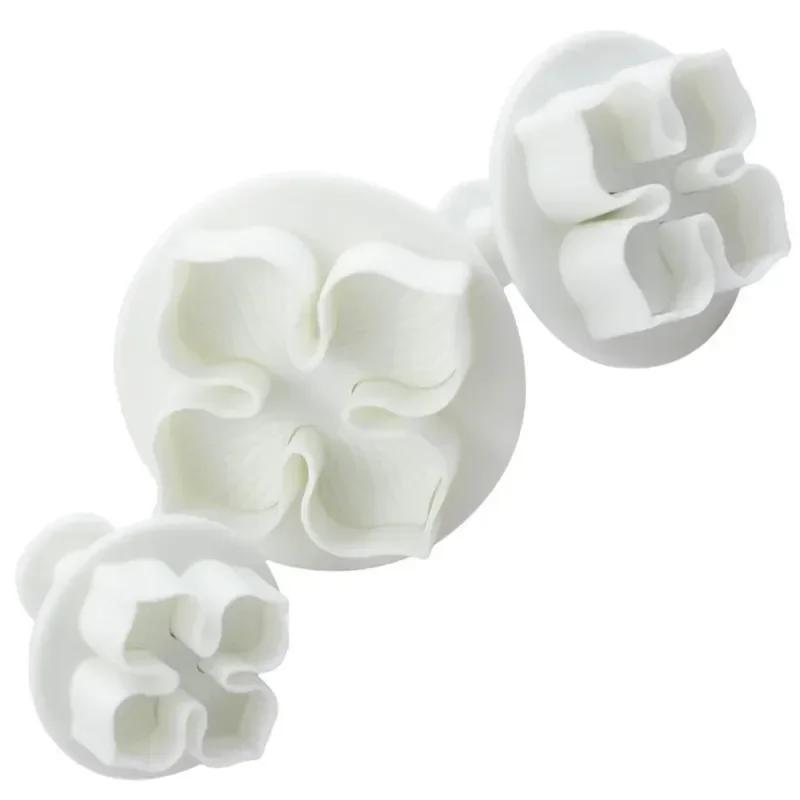 Outils de Cuisine pour la Pâtisserie 3 Pièces/Ensemble Silicone Hortensia Fondant Décoration de Gâteau Coupe-Emporte-Pièce à Piston Moule Fleur Épanouie Outils de Gâteau Maison
