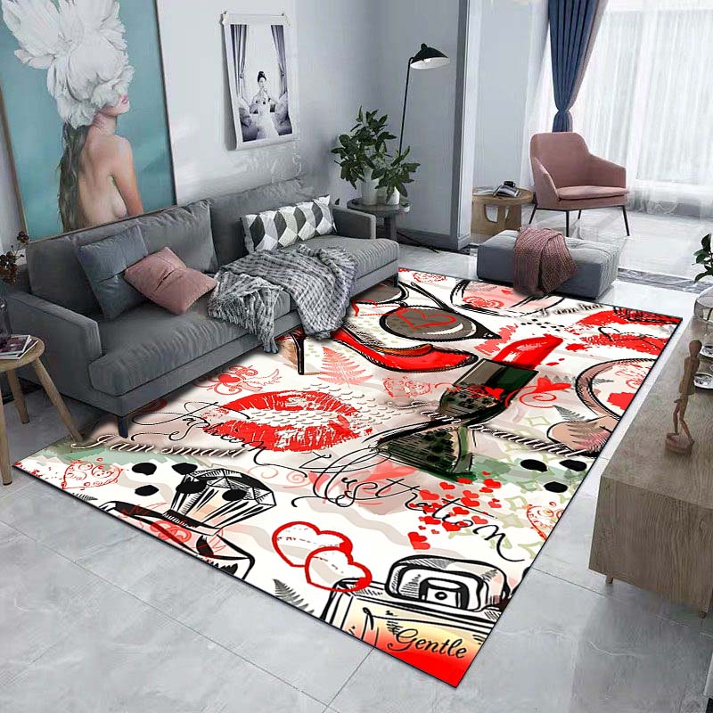Fashion Beauty Lipstick High Heels Pattern Floor Rug 15 Sizes Living Room Bedroom Bedside Bathroom Floor Mat Area Rug Home Decor