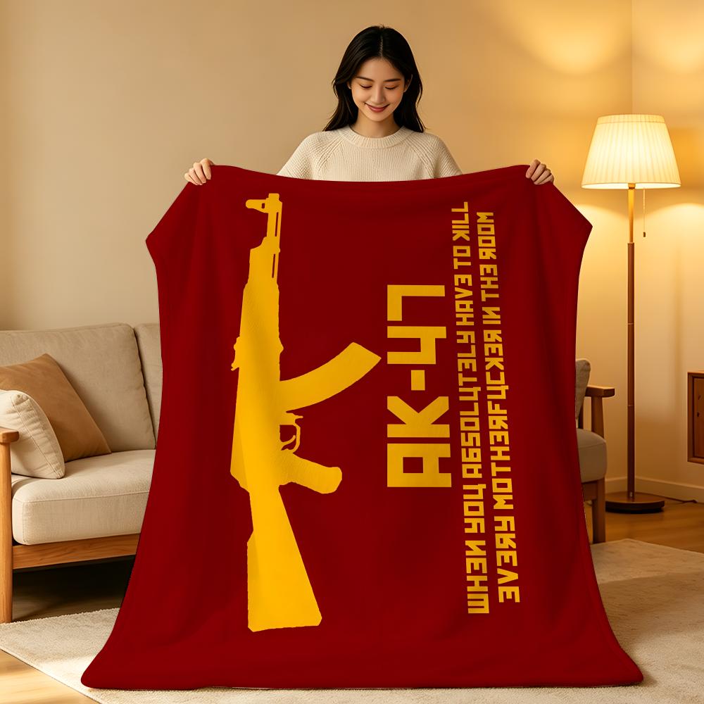 Weapon A-AK-47 Throw High-Density Short Plush Blanket Soft Skin-Friendly for Sofa Nap Air-Conditioned Room