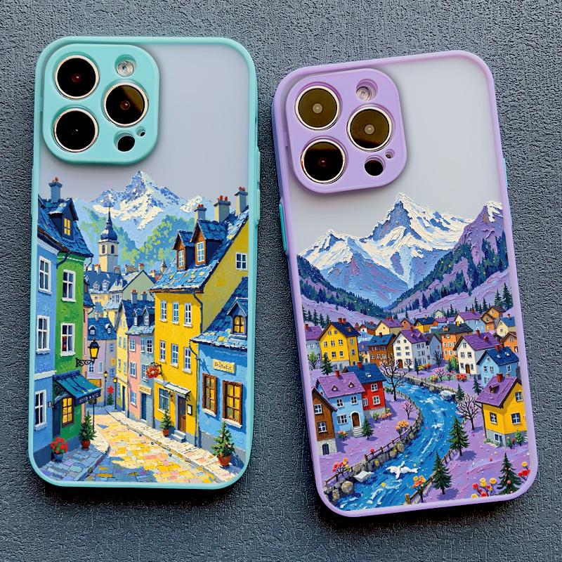 Street View Snow Mountain Town Phone Case For iPhone 16 15 14 Pro Max Plus 13 12 Mini 11 Pro Max 7 8 Plus SE2 XR XS X Back Cover