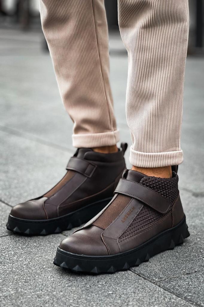 Men's Fashion Faux Leather Flat Heeled Boots Bootie CPyramid Long Boots Black Shoes