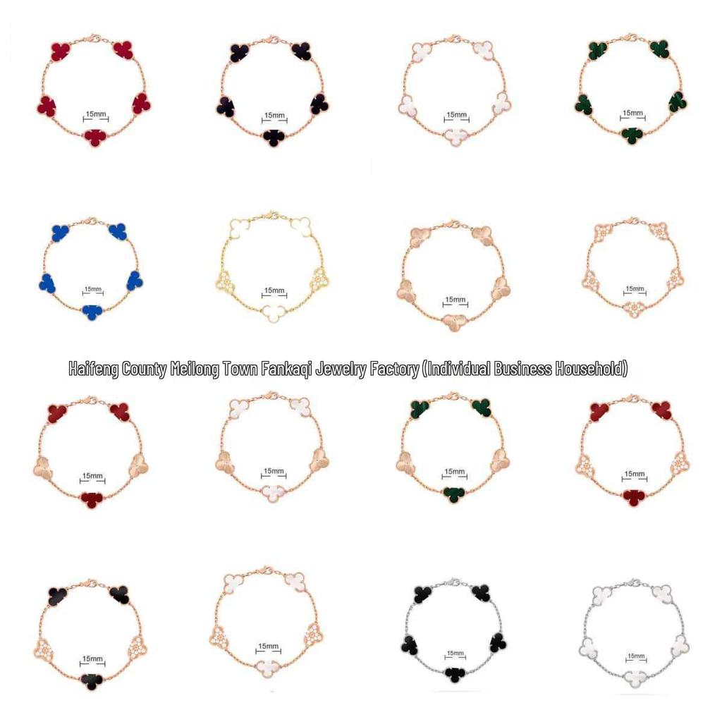 Bransoletka V Gold z Różowego Złota 18K z Koniczyną na Szczęście, Fioletowym Chalcedonem i Czerwonym Agatem dla Kobiet