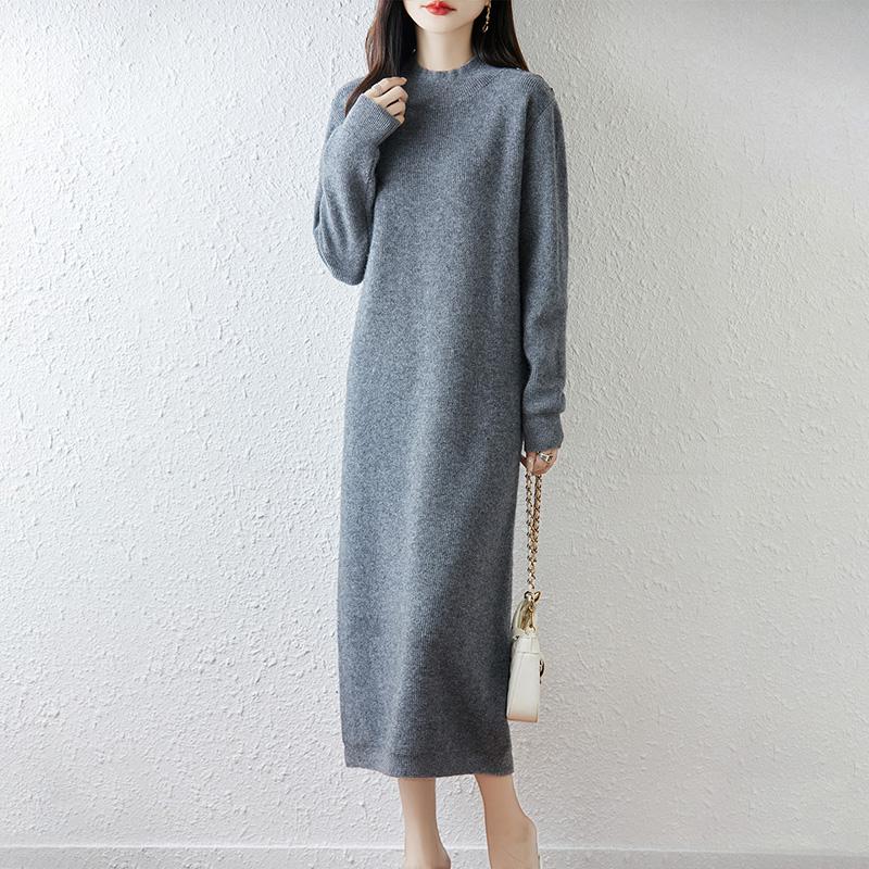 Women Sweater Dress 100% Wool TIDENOVEL O-neck Knit Long Pullover Winter Jumpers Wool Long Dress Female