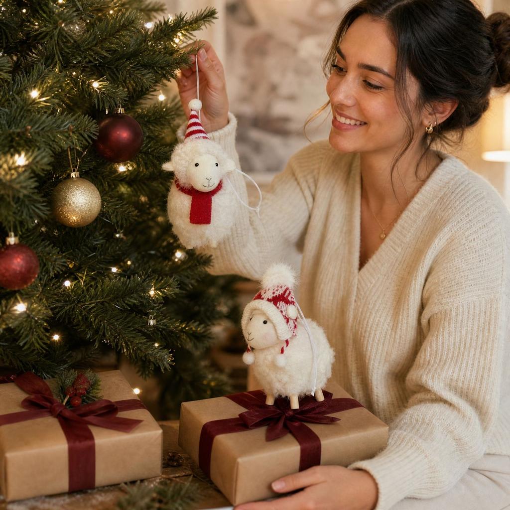 Lamb Plush Christmas Tree Ornament with Soft Wool, Decoration