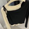 Chic French Color-Block Patchwork Long-Sleeve Shirt for Women - Perfect for Autumn and Winter