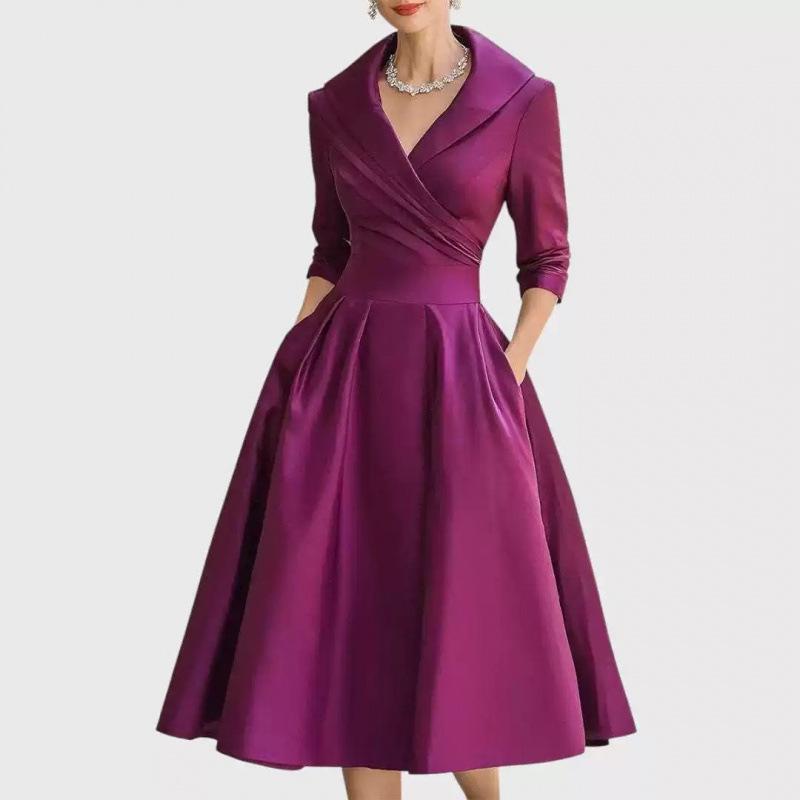 European Autumn 2025 Long Sleeve High Waist Lapel Dress XL маджента