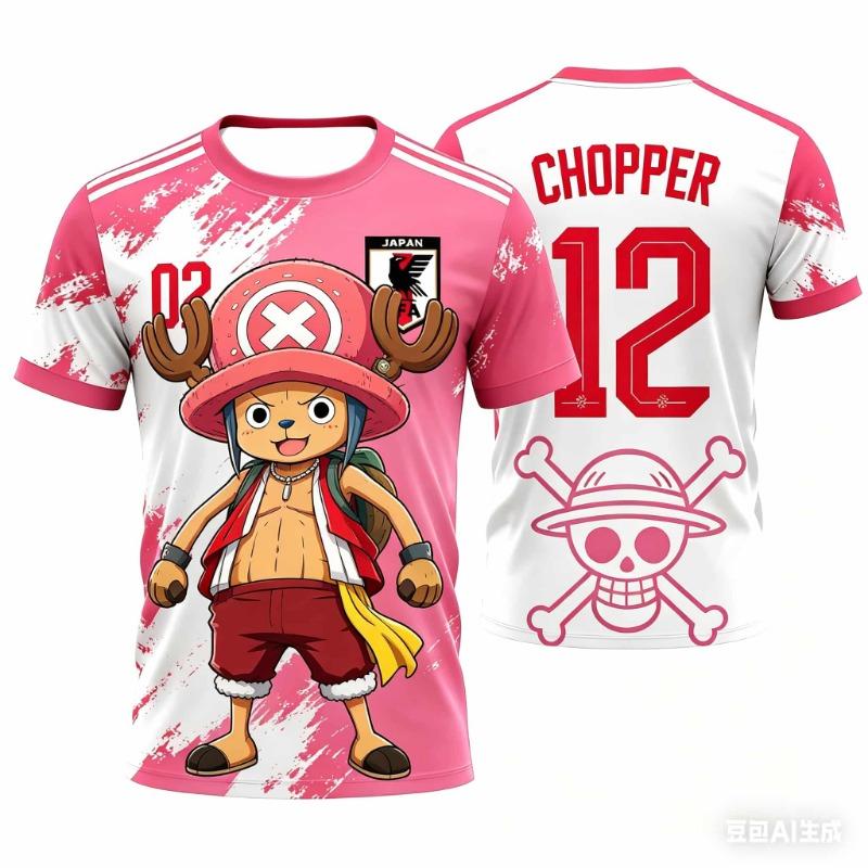 One Piece Tony Chopper Football Jersey Unisex Kids Quick Dry Breathable Short Sleeve Tee Fashion Streetwear Sport Tops