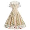 Moda Vintage Manica Corta Ricamata Abito da Sera Donna Elegante Scollo Rotondo Casual Estivo Abito da Festa Donna A Linea Abiti Ampi Lady 24315