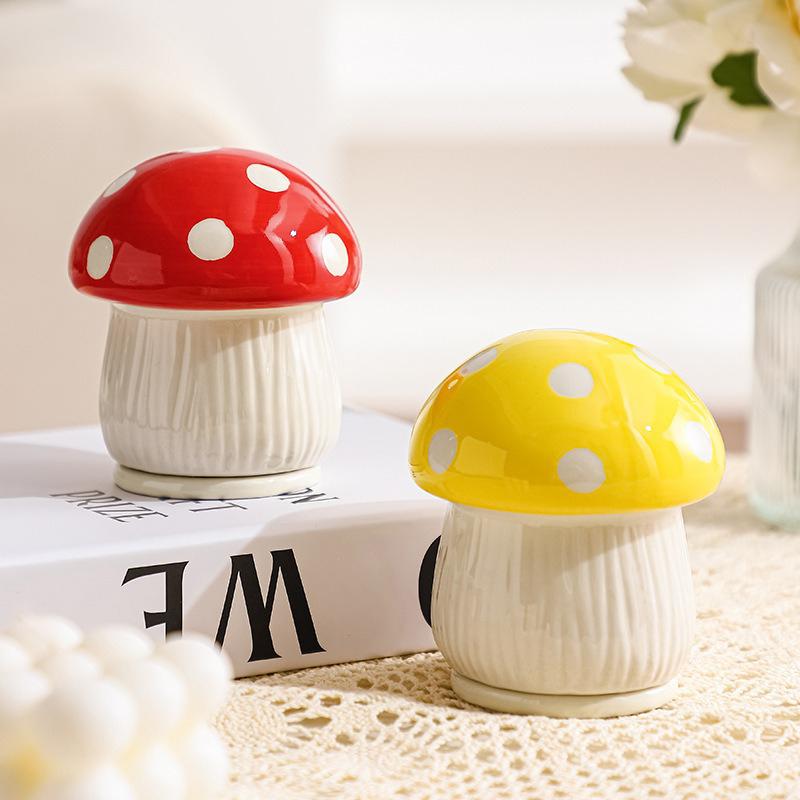 Cute Mushroom Toothpick Holder Ceramic Floss Box Desktop Decoration