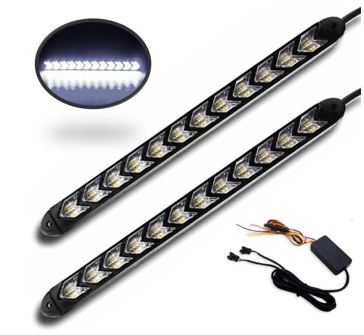 LED Sequential Flowing Turn Daytime Running Set of Universal Signals, 9-LED/12-LED Lights, 12V, Waterproof, 2, (12 LEDs, White/Amber)