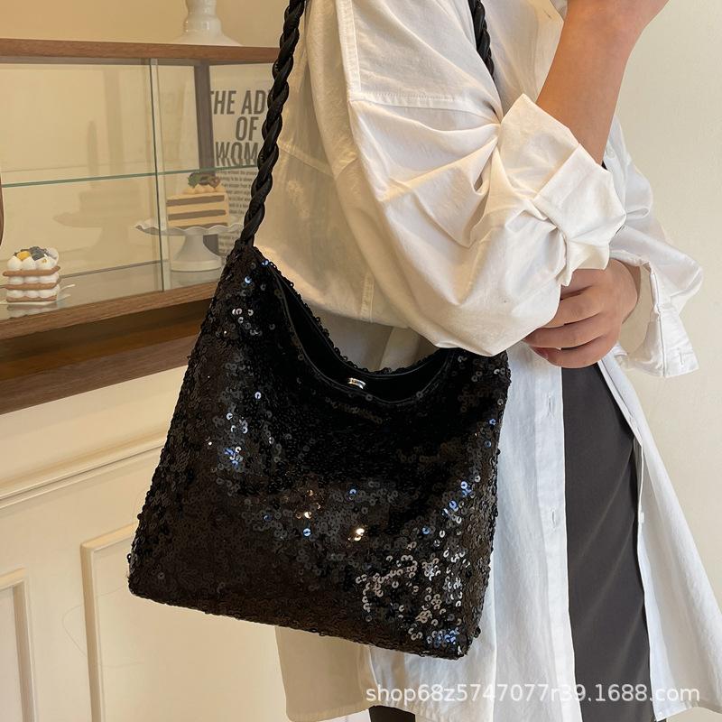 Popular popular sequined bag women's 2025 new fashion foreign style underarm shoulder bag large capacity tote bag
