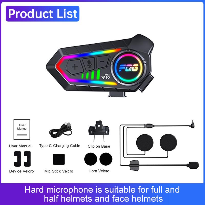 1/2pcs Bluetooth 6.0 Motorcycle Intercom Helmet Headset Waterproof with LED Lighting Effect Supports Third-Party Connection