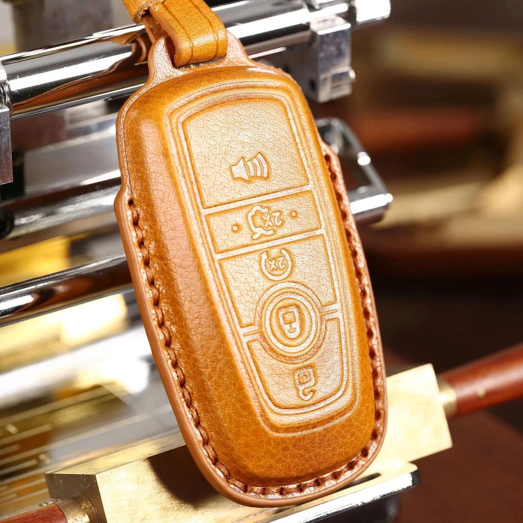 Car Key Case Cover Fob Leather Keychain Holder Accessories for Ford Focus Explorer Edge Fusion F150 F250 for Lincoln Navigator