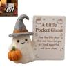 Soft Felt Pocket Pet Little Ghost Halloween Handmade Wool Felted Ghost with Pumpkin Mini Comfort Gift for Her Plush Doll Inspirational Card,