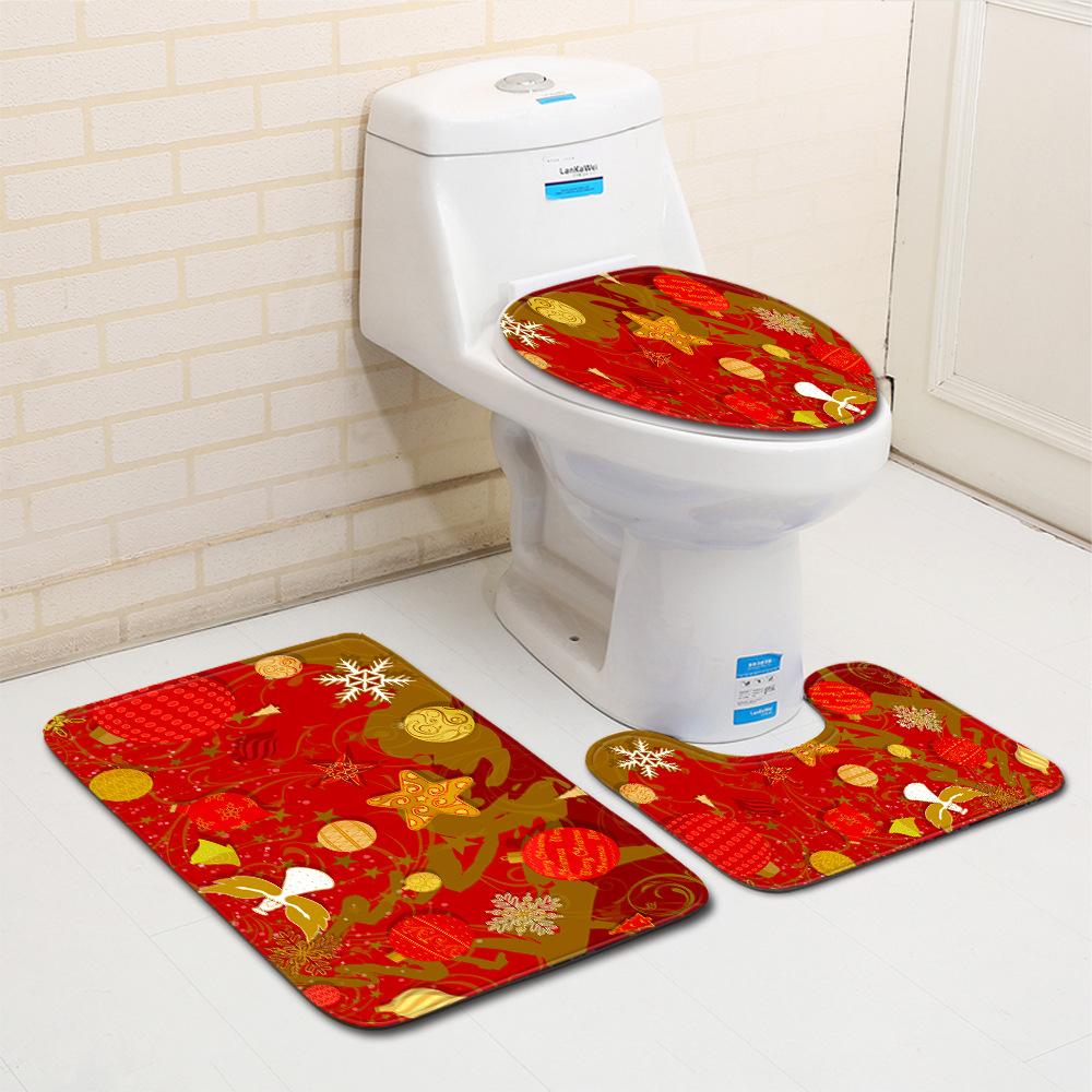 Christmas Bathroom Floor Mat Toilet Three-Piece Set