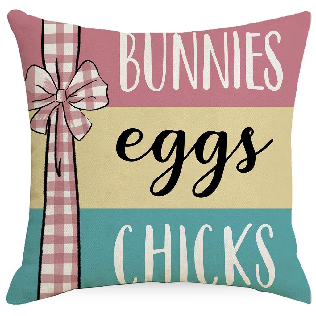 Easter Truck Easter Eggs Bunny Letter Pattern Line Print Home Sofa Decoration Cushion Cover