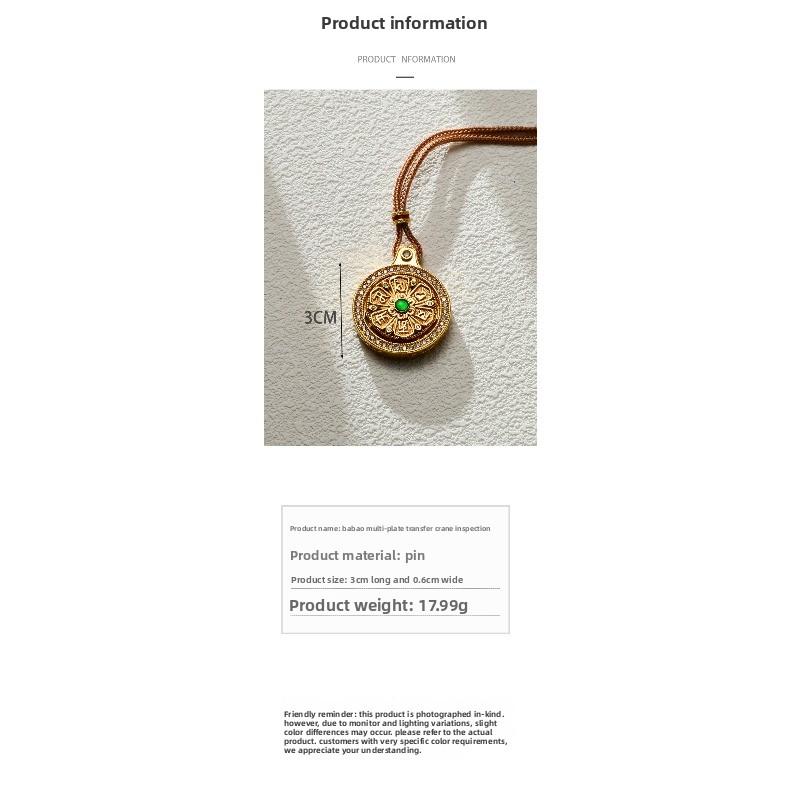 Meier Ancient Method Sand Gold Enamel Inlaid with Diamonds Eight Treasures Rotating Compass Fashion Pendant Chain Necklace National Trend Style