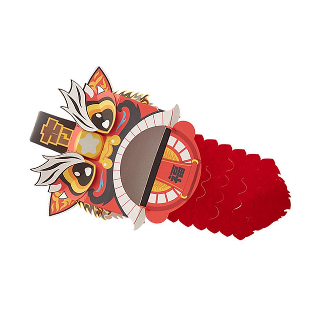 Chinese Lion Dance Head DIY Assembly Interesting Educational Cute Style Paper Decorative Craft