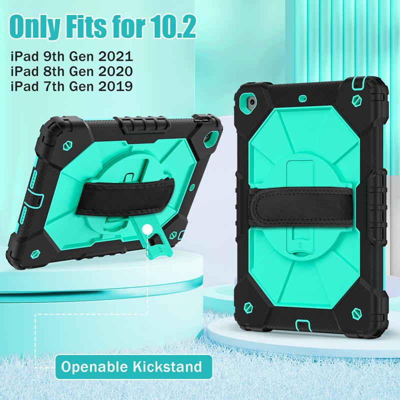 iPad 10.2 Contrast Shoulder Strap Case: 360° Rotating, Dual-Layer, Silicone Protective Cover for iPad 9/8/7