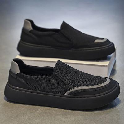Summer Casual Shoes Breathable Canvas Shoes Thin Mesh Men's Board Shoes Black One-pedal Sneakers Lazy Shoes