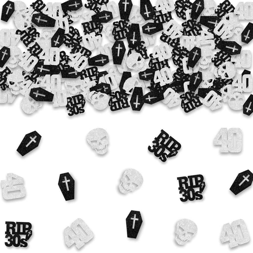 200Pcs Rip to My 30s Birthday Confetti Gothic Death to My Thirties Decorations Black Rip 30s Skull Tombstone Table Decorations Happy Birthday