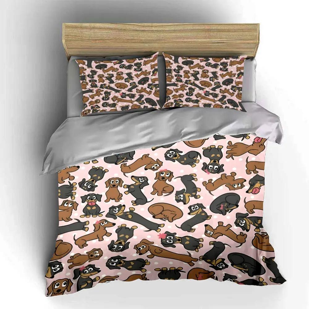 "Dachshund Pattern Three-Piece Set - Home" Multiple sizes kid's and adults' bedroom Exquisite 3PC bedding set gift