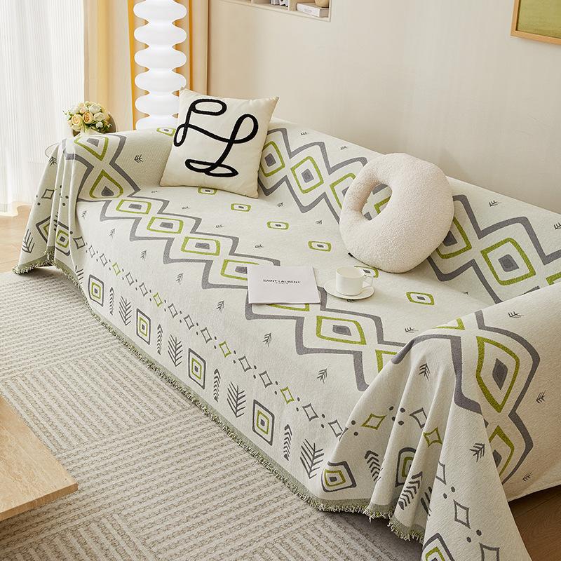 

Modern Minimalist Bohemian Chenille Sofa Cover Universal Full Slipcover for All Seasons 180*130cm зеленый лайм