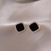 Korean Style Zircon Black Resin Square Ear Studs for Women Elegant Luxury Geometric Earrings 2024 Fashion Trends Zircon Gifts
