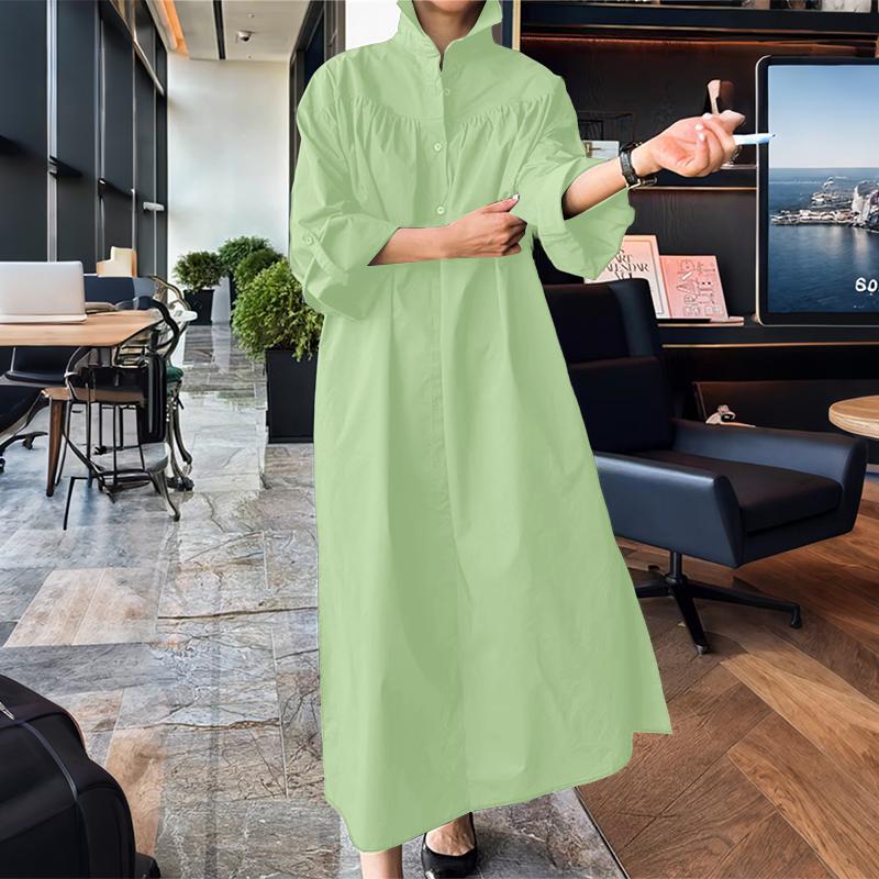 

ZANZEA Женское платье-рубашка с отложным воротником, свободного кроя, повседневное, с длинным рукавом 5XL зелёный