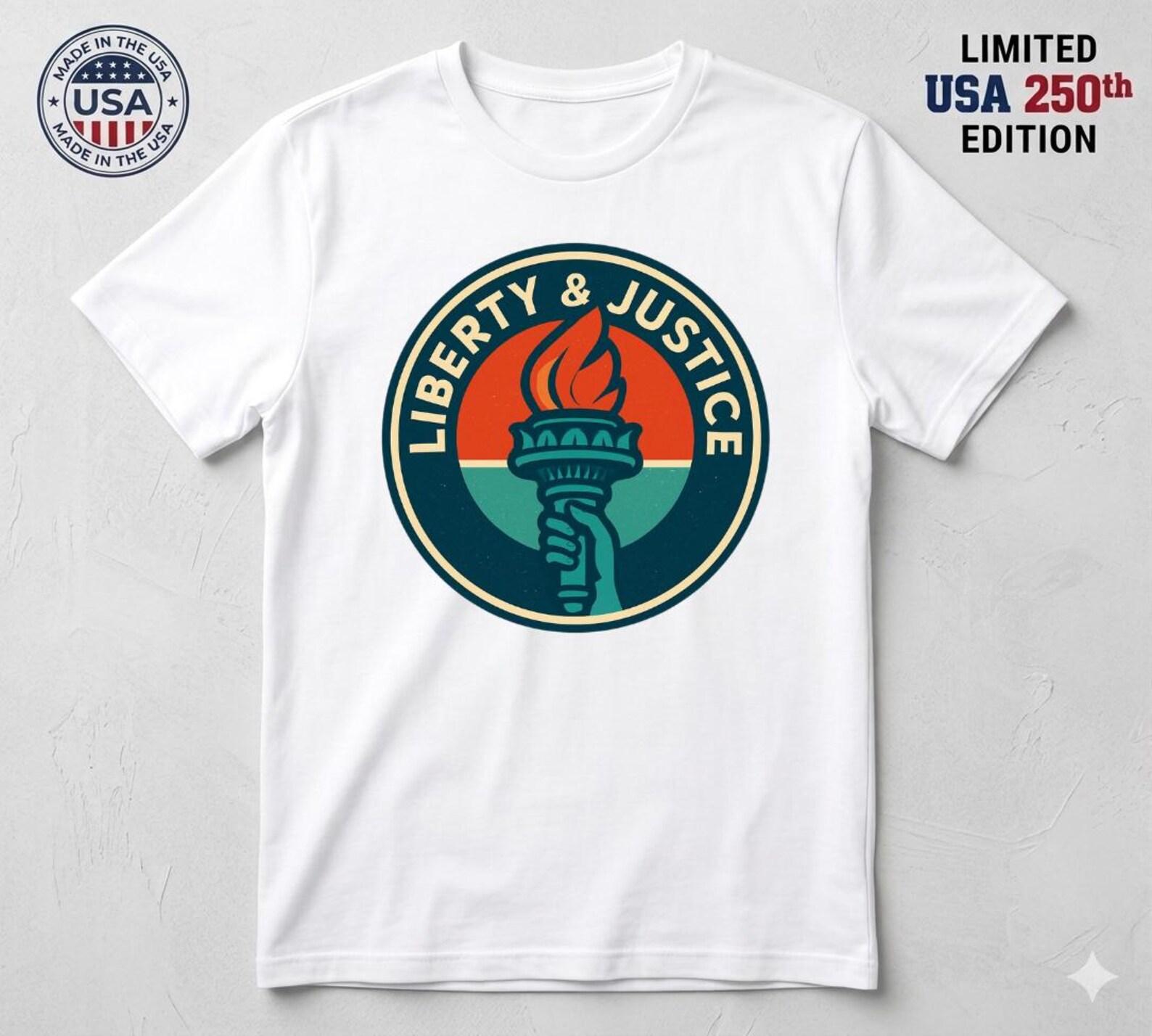 Liberty Justice T-Shirt, USA 250th Anniversary Statue of Liberty Tee L