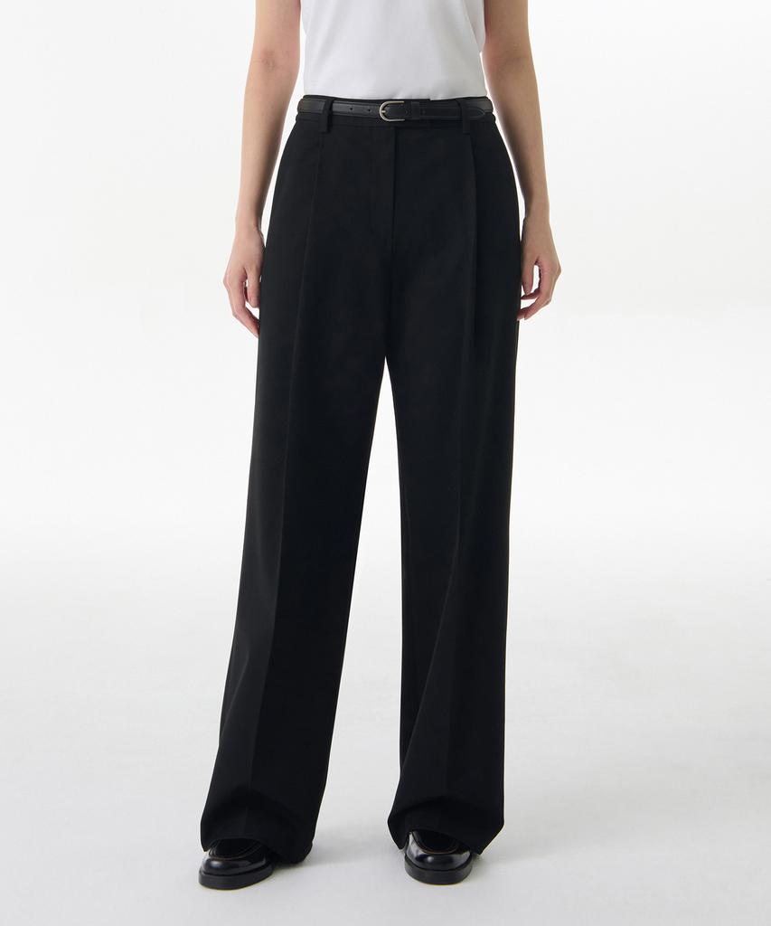 MUSINSA STANDARD WOMAN Women'S Low Waist Deep Tuck Wide Hidden Banding Slacks [Black]
