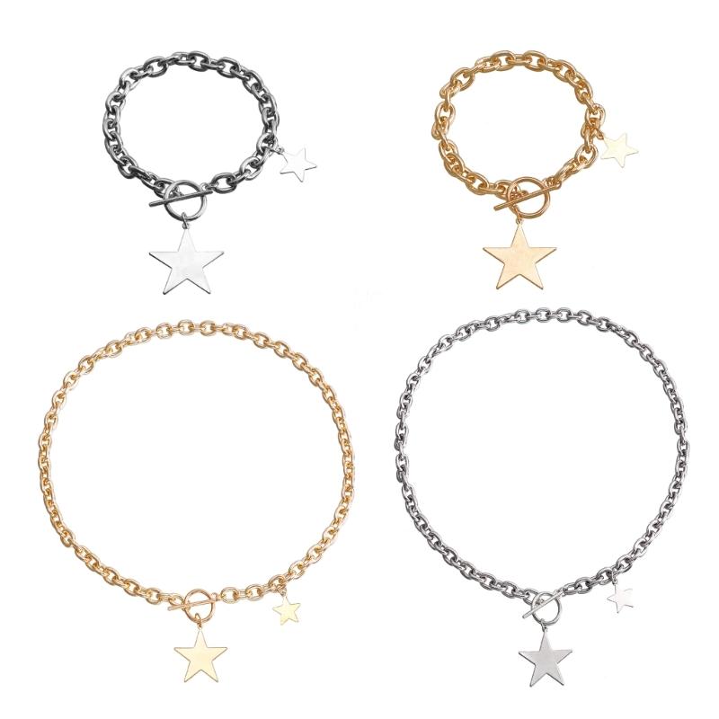 Collarbone Chain Temperament Simple Metal Five-pointed Star Necklace Bracelets
