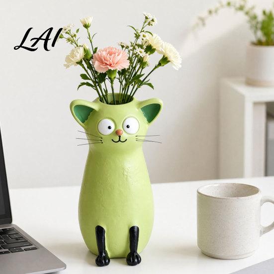 Vase Chat en Résine pour Fleurs Décoration de Bureau Originale pour Fleurs et Présentation sur Étagère